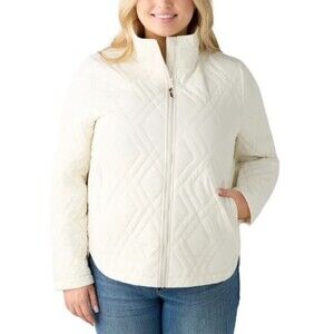 Voyager Womens Quilted Jacket XXL Cream Water-Resistant Full Zip Lightweight NWT